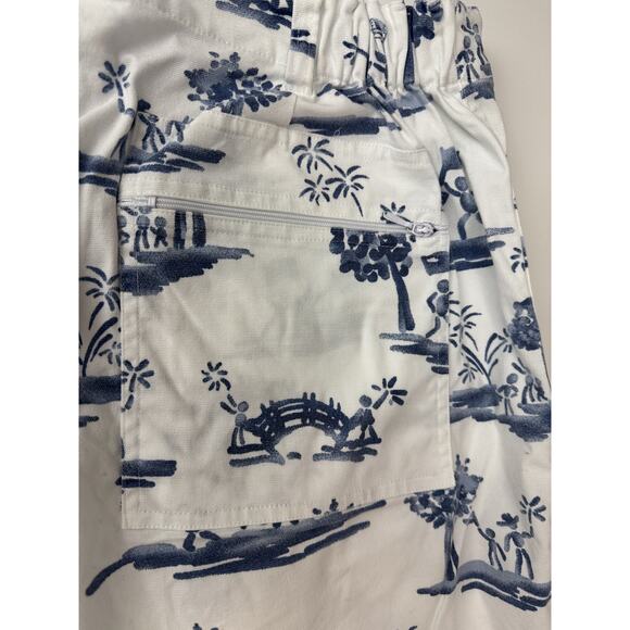 Chico's Blue White Toile Print Art-to-Wear Cropped Wide Leg Pants Coastal Size 3 - Picture 8 of 9